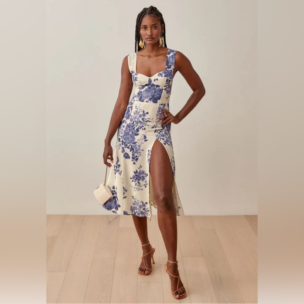 Reformation Fulton Dress in Jaspar. Size 0. ALTERED to shorten shoulder straps